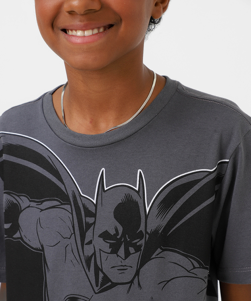 Camiseta Juvenil Batman Warner Bros Tam 10 a 16 Cinza