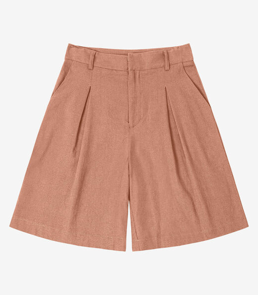 Bemuda Feminina Em Linho Com Bolsos Endless Marrom