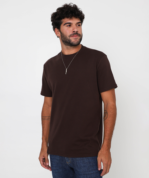 Image_Camiseta Masculina Lisa Suedine Manga Curta Marisa Marrom