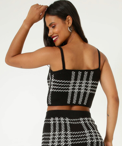 Blusa Cropped Feminina Tricô Pied Poule Alças Finas Marisa