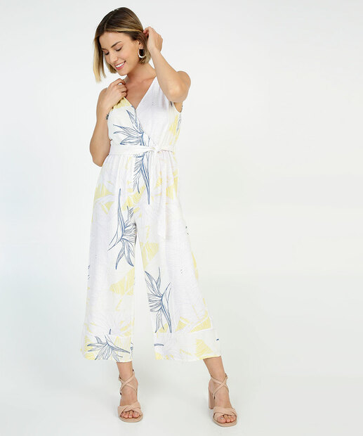 Macacão Feminino Pantacourt Folhas Amarração Marisa