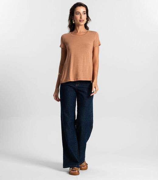 Blusa Feminina manga Curta KO Marrom