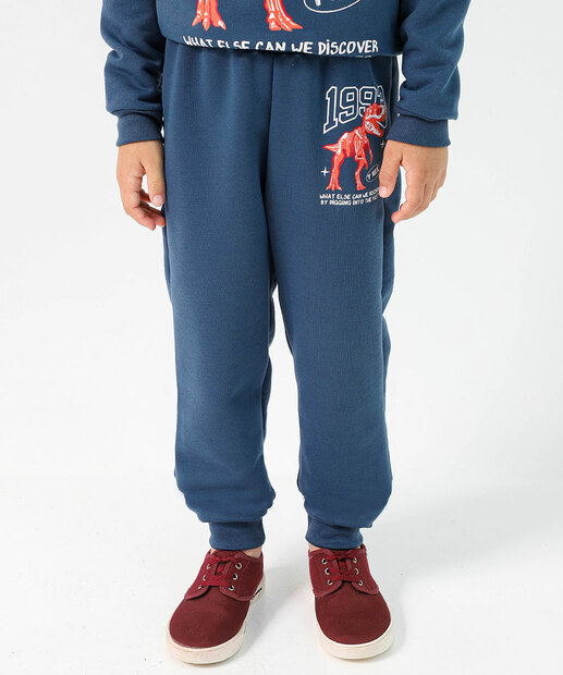 Calça Infantil Jogger Moletom Dinossauro Marisa Tam 4 a 10 Azul