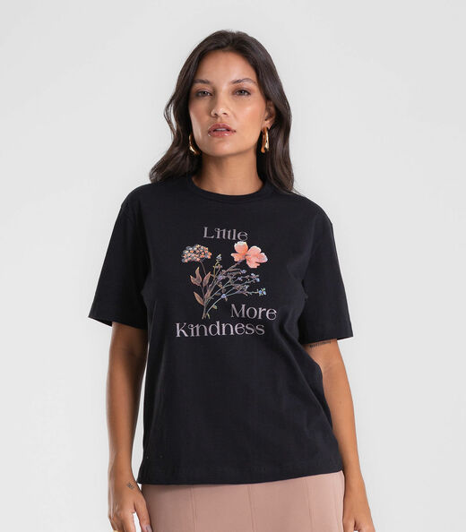 Camiseta T-shirt Feminina Com Estampa Endless Preto
