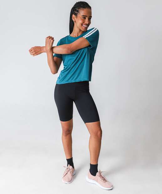 Blusa Feminina Fitness Listras Marisa Azul