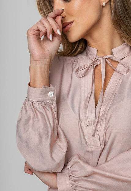 Blusa Alfaiataria Com Gola V Laço Rosa Salvatore