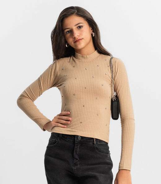 Blusa Juvenil Feminina Em Ribana Minty Marrom