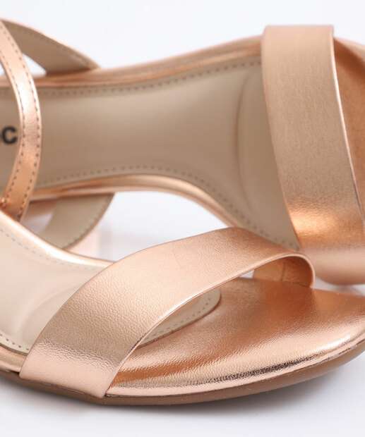 Sandália Feminina Salto Grosso Metalizada Moleca Rosê