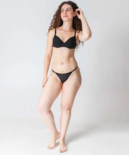 Calcinha String Listras Tule Marisa Preto