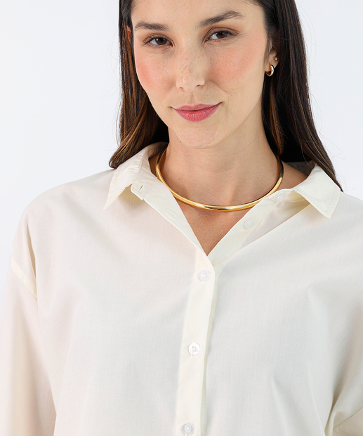 Camisa Feminina Lisa Manga Longa Marisa Off White
