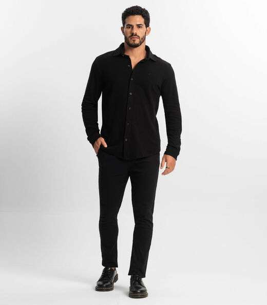 Camisa Masculina Manga Longa Moletinho Diametro Preto