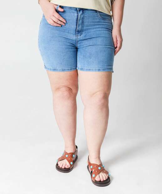Bermuda Plus Size Feminina Jeans Sawary Azul