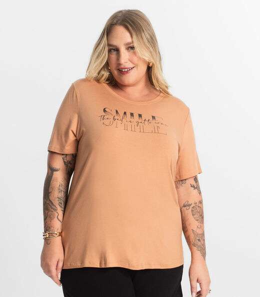 Camiseta Feminina Plus Size Secret Glam Marrom