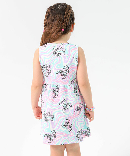 Vestido Infantil Estampa Stitch Tam 4 a 10 Off White