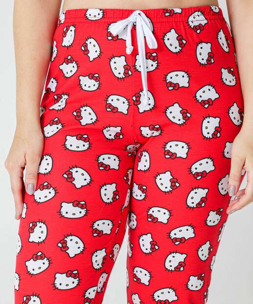 Calça Pijama Feminino Avulso Hello Kitty Vermelho