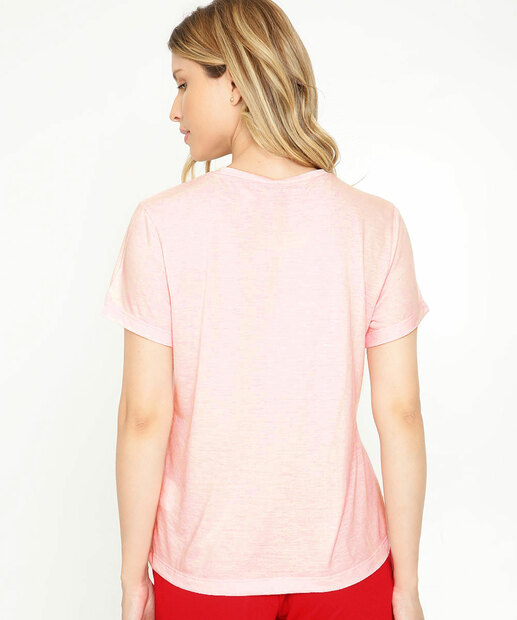 Pijama Feminino Manga Curta Pantera Cor de Rosa