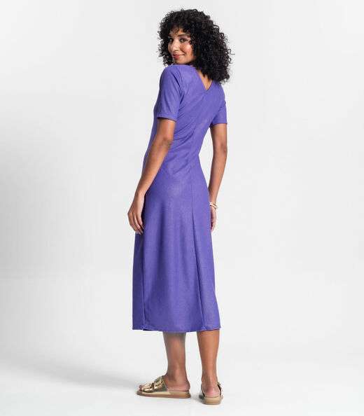 Vestido Midi Ribana Canelada Lurex Rovitex Roxo