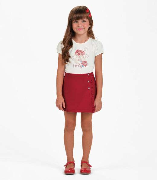 Conjunto Blusa com Shorts Saia Menina Trick Nick Bege