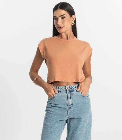Blusa Básica Feminina Viscotorcion Rovitex Marrom