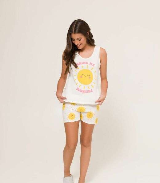 Pijama Menina Regata Meia Malha Evanilda Rosa