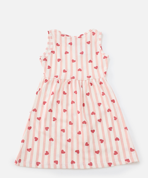 Vestido Infantil Listrado Estampa Corações Marisa Tam 1 a 3 Rosa