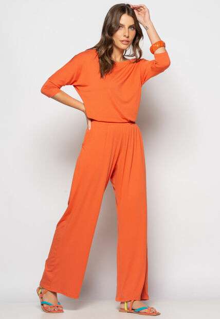 Conjunto Blusa Canoa 3/4 e Wide Leg Malha Terra Salvatore