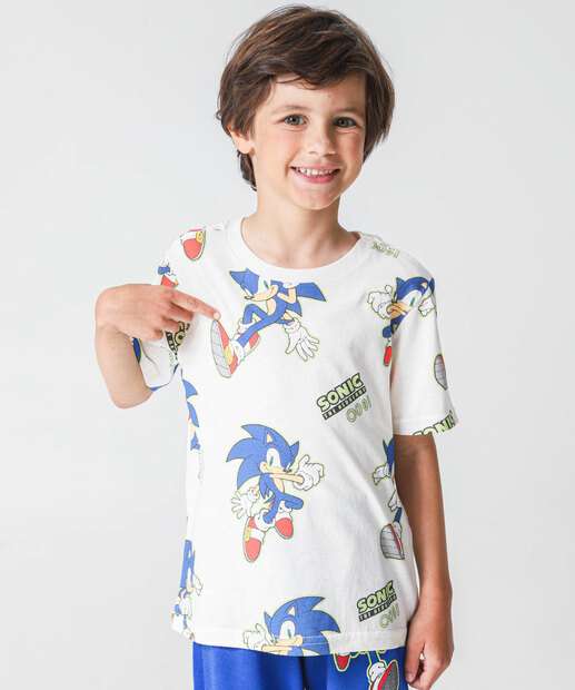 Conjunto Infantil Manga Curta Sonic Tam 4 a 10 Off White