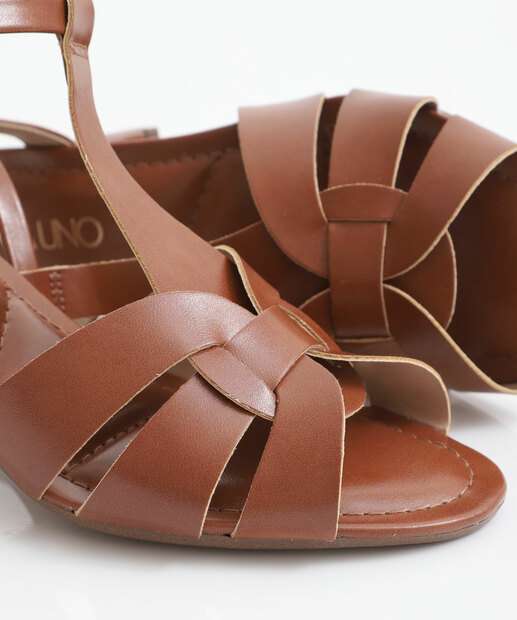 Sandália Feminina Salto Grosso Via Uno Marrom