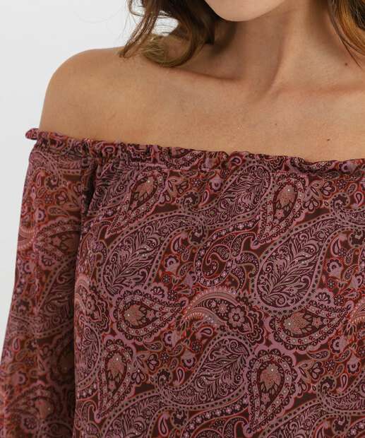 Blusa Feminina Tule Ciganinha Paisley Marisa Roxo