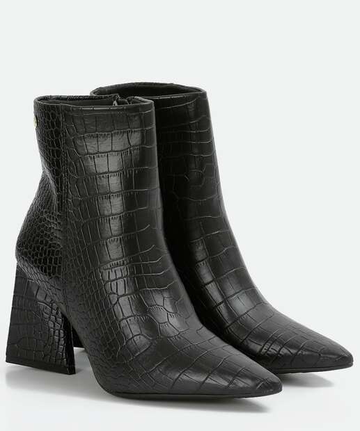 Bota Feminina Cano Curto Salto Grosso Textura Croco Vizzano