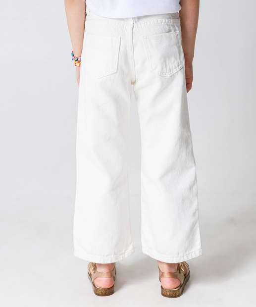 Calça Sarja Pantacourt Infantil Bordado Tam 4 a 8 Off White