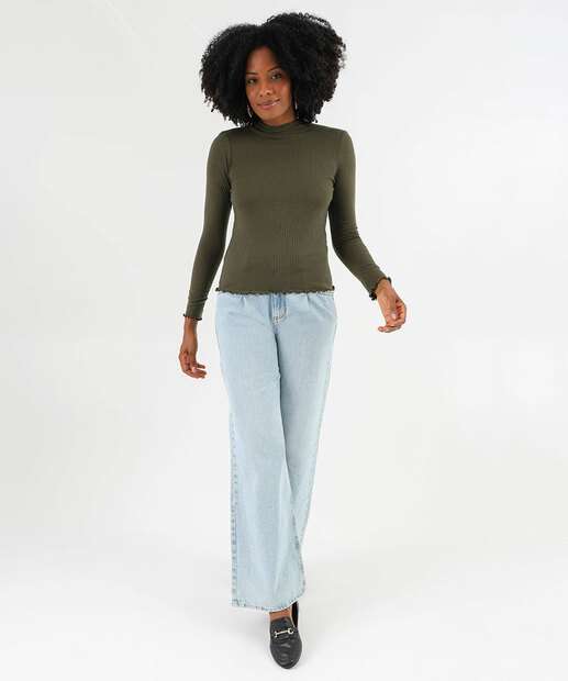 Blusa Feminina Canelada Manga Longa Marisa Verde