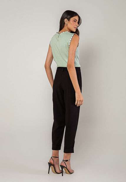 Regata Alfaiataria Com Renda nas Cavas E Gola Verde Salvatore