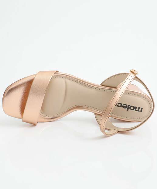 Sandália Feminina Salto Grosso Metalizada Moleca Rosê