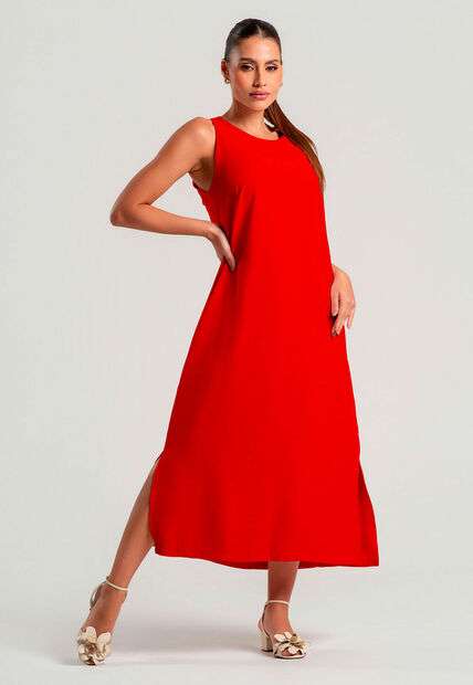 Image_Vestido Midi Alfaiataria Marrant Regata Com Fendas e Bolsos Vermelho Salvatore