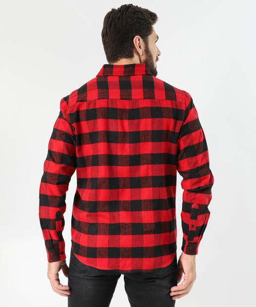 Camisa Masculina Xadrez Manga Longa Marisa Vermelho