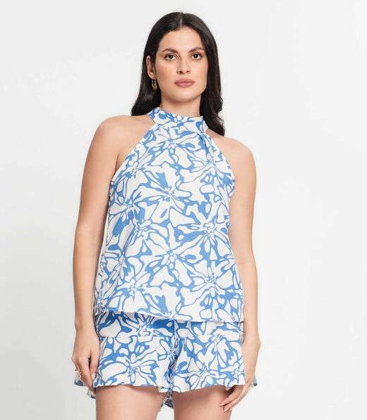Conjunto Feminino Regata E Shorts Estampado Select Branco