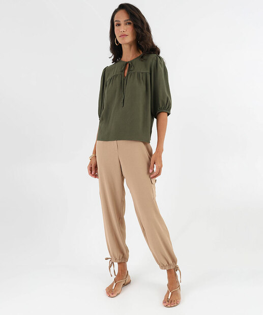 Blusa Bata Feminina Amarração Chiffon Marisa Verde