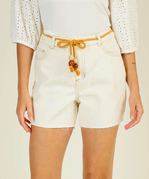 Short Cintura Alta Feminino Sarja Barra Desfiada Marisa 