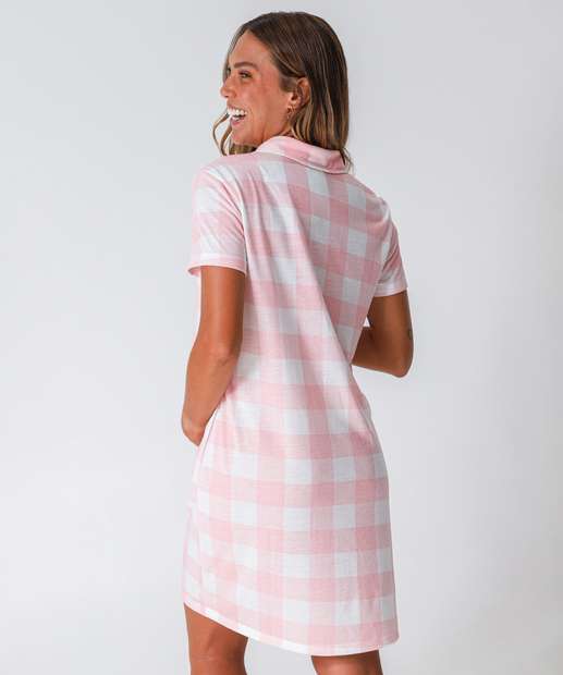 Camisola Gestante Polo Xadrez Marisa Rosa