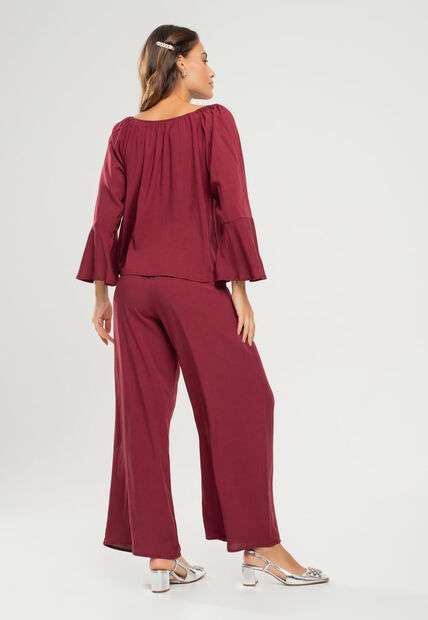 Blusa Ciganinha Manga Longa Flare Viscolinho Vinho Salvatore