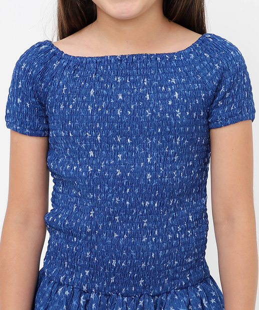 Vestido Infantil Lastex Estrelas Marisa Tam 4 a 12 Azul