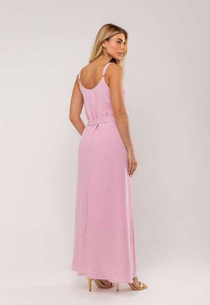 Vestido Longo Com Faixa Na Cintura Rosa Salvatore