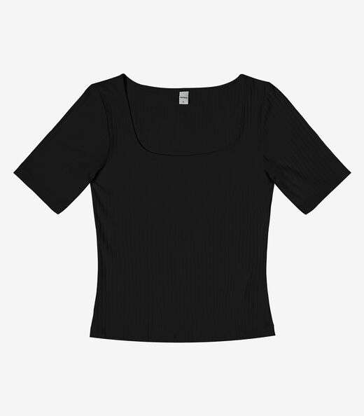 Blusa em Ribana Canelada Rovitex Preto
