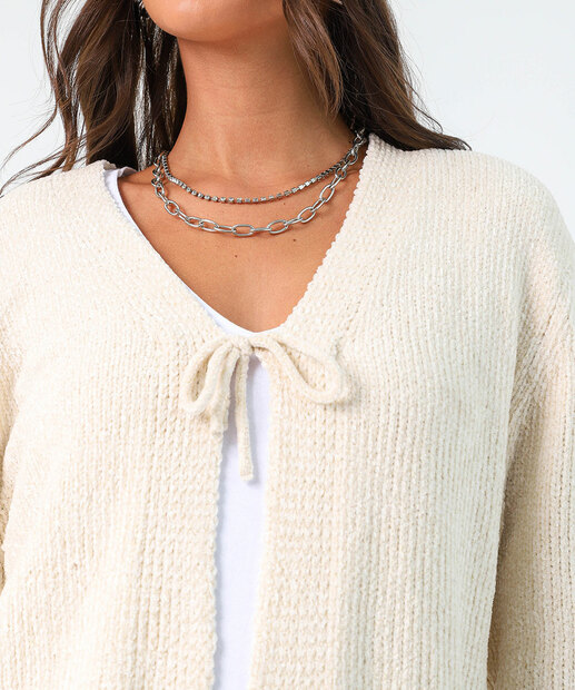 Cardigan Feminino Chenille Amarração Marisa Off White