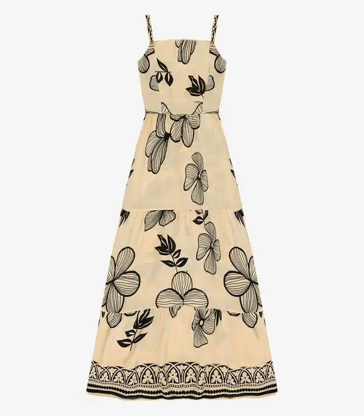 Vestido Longo Feminino Lastex Estampado Select Preto