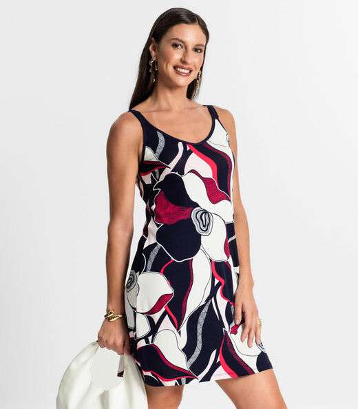 Vestido De Alça Estampado Rovitex Vermelho