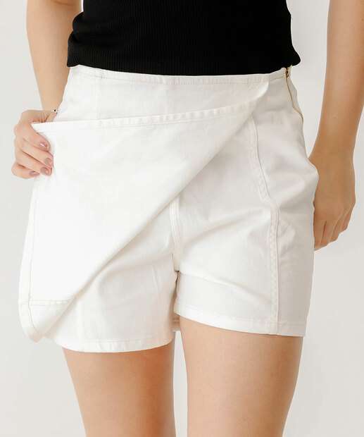 Short Saia Feminino Sarja Marisa Off White