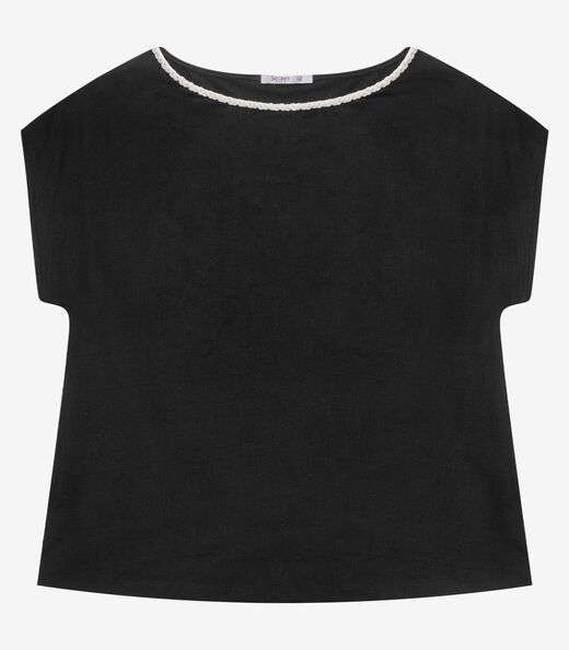 Blusa Manga Curta Feminina Plus Size Secret Glam Preto