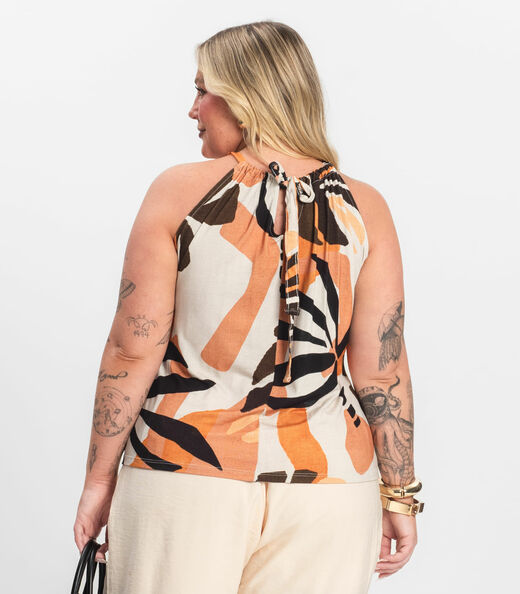Blusa de Alça Plus Size Infinita Cor Laranja